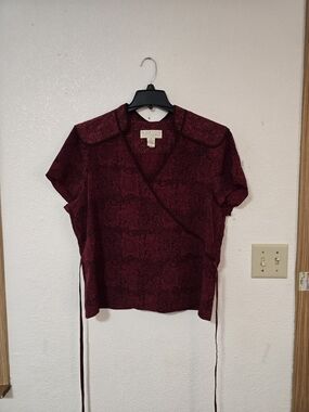Norton McNaughton Wine Red Wrap Short-Sleeve Top